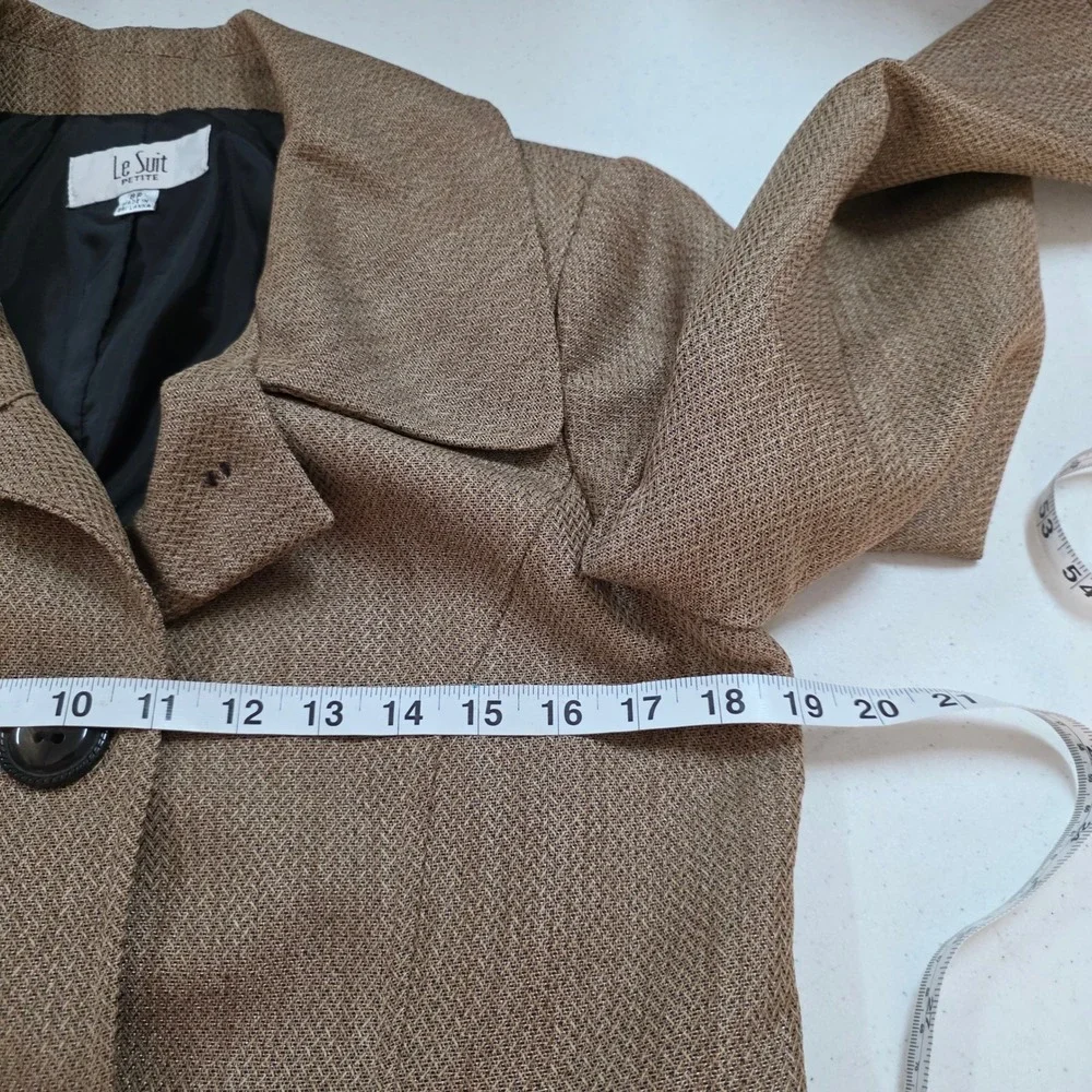 Le Suit Petite Womens Tan Herringbone Blazer Jacket Metallic Gold 8P Business